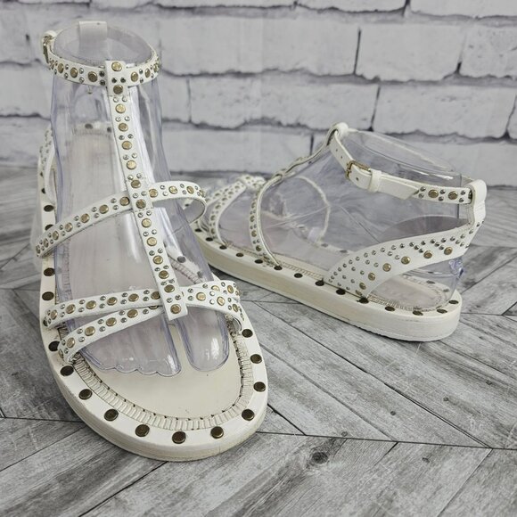 Burberry White Leather Studded Gladiator Sandals Womens US 8 Ankle Strap Shoes - Picture 1 of 16